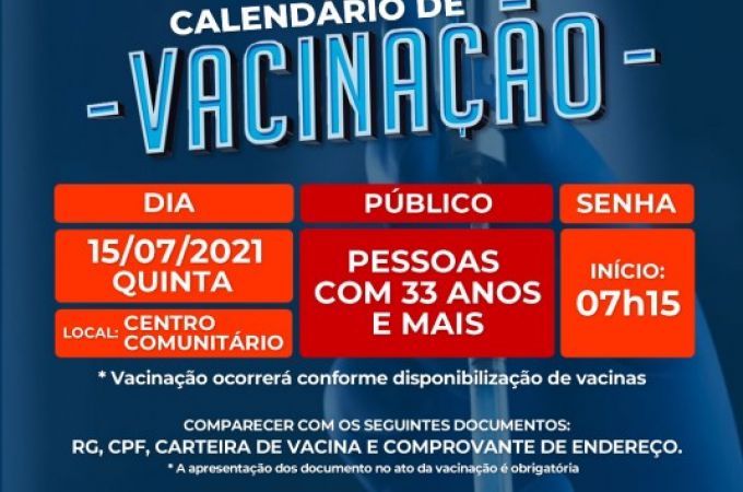Calendário de Vacinação COVID-19 - 15 JULHO 2021