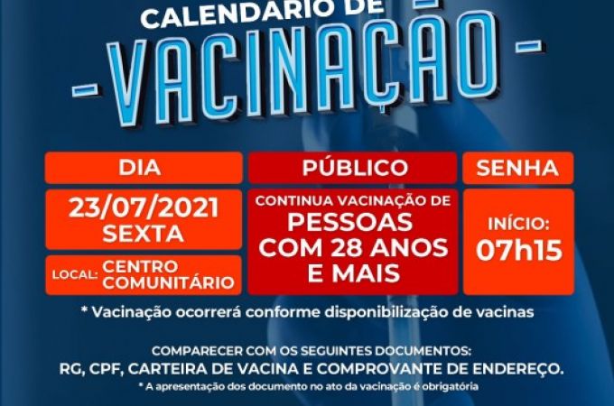 Calendário de Vacinação COVID-19 - 23 JULHO 2021