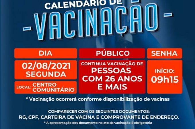 Calendário de Vacinação COVID-19 - 02 AGOSTO 2021