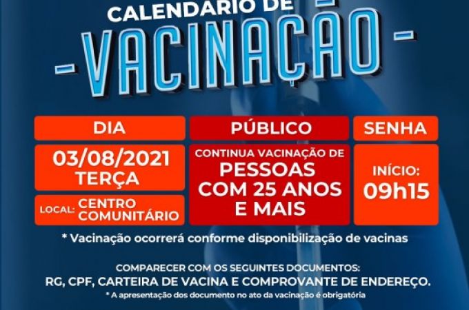 Calendário de Vacinação COVID-19 - 02 AGOSTO 2021