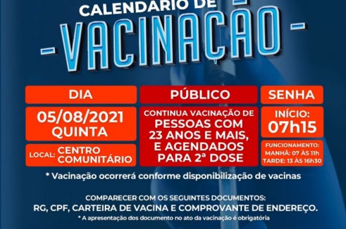 Calendário de Vacinação COVID-19 - 05 AGOSTO 2021
