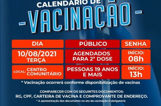Calendário de Vacinação COVID-19 - 10 AGOSTO 2021