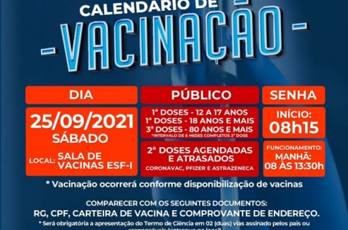 Calendário de Vacinação COVID-19 - 24 SETEMBRO 2021