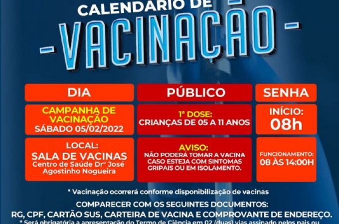 Calendário de Vacinação COVID-19 - 05 FEVEREIRO 2022