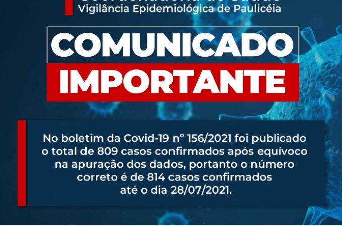 COMUNICADO IMPORTANTE - RETIFICAÇÃO BOLETIM COVID