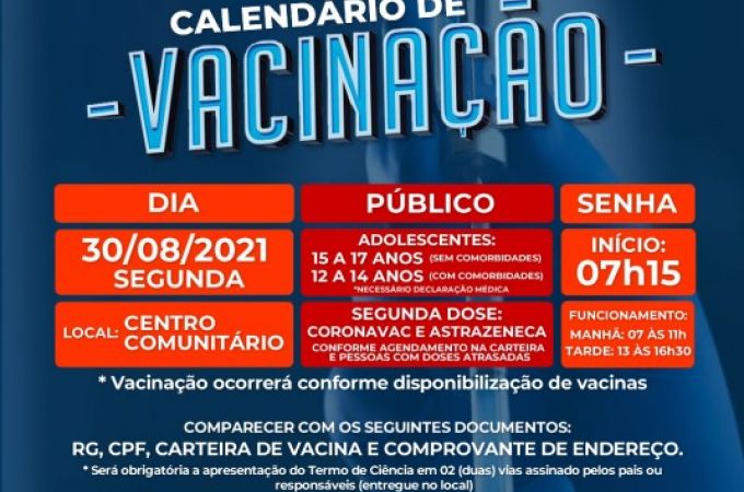 Calendário de Vacinação COVID-19 - 27 AGOSTO 2021