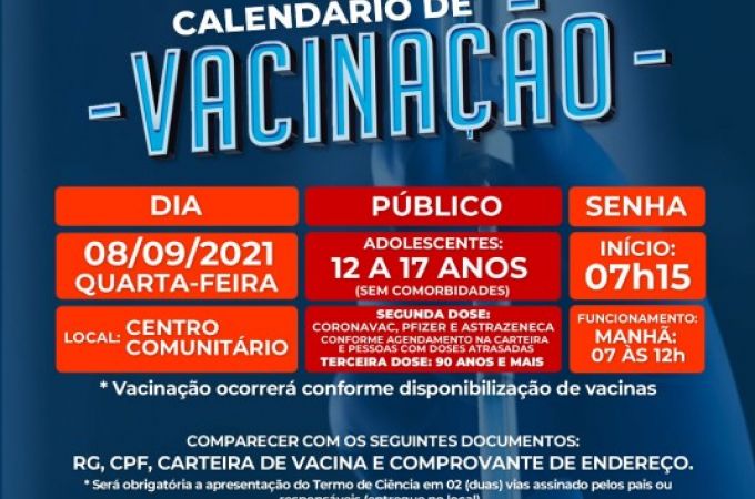 Calendário de Vacinação COVID-19 - 08 SETEMBRO 2021