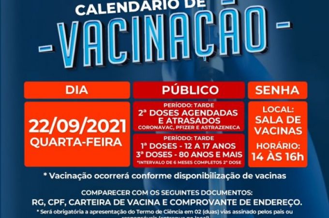 Calendário de Vacinação COVID-19 - 21 SETEMBRO 2021