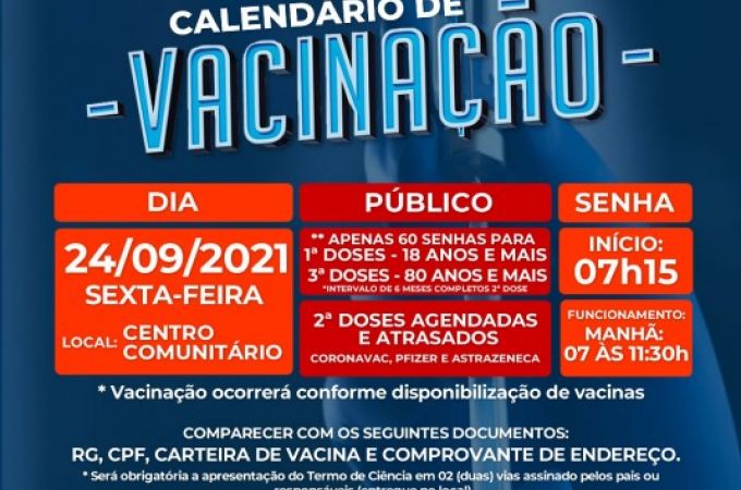 Calendário de Vacinação COVID-19 - 23 SETEMBRO 2021
