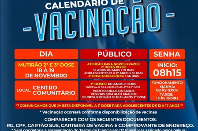 CalendÃ¡rio de VacinaÃ§Ã£o COVID-19 - 18 E 19 NOVEMBRO 2021